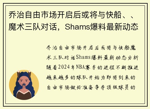 乔治自由市场开启后或将与快船、、魔术三队对话，Shams爆料最新动态